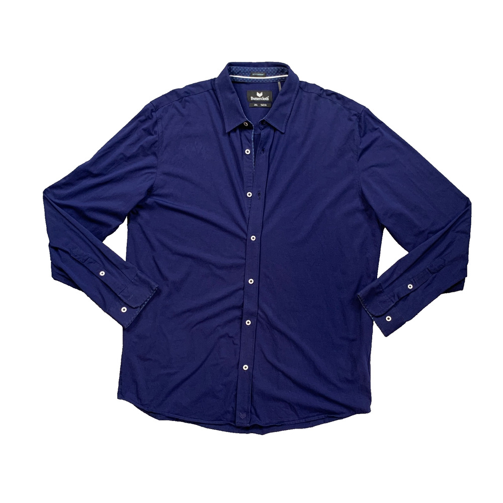 Buttercloth Shirt Men 2XLT Tall Fit Prussian Blue Icy Cotton Long Sleeve Dress